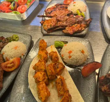 Chicken shish kebab with rice